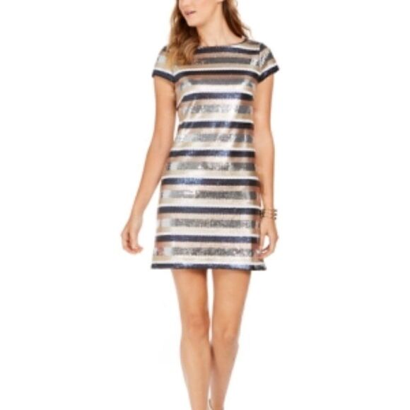 Vince Camuto Sequined Striped Bodycon Dress Sz 4 - Picture 1 of 10